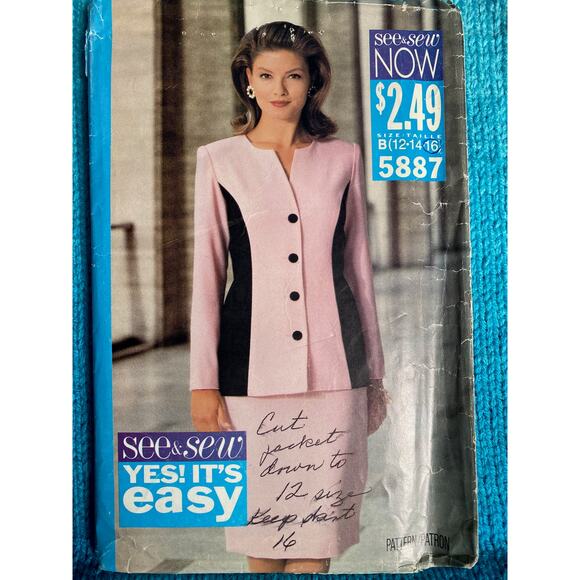 Butterick Sewing pattern 5887 suit blazer skirt sz 12 14 16 - Picture 1 of 6